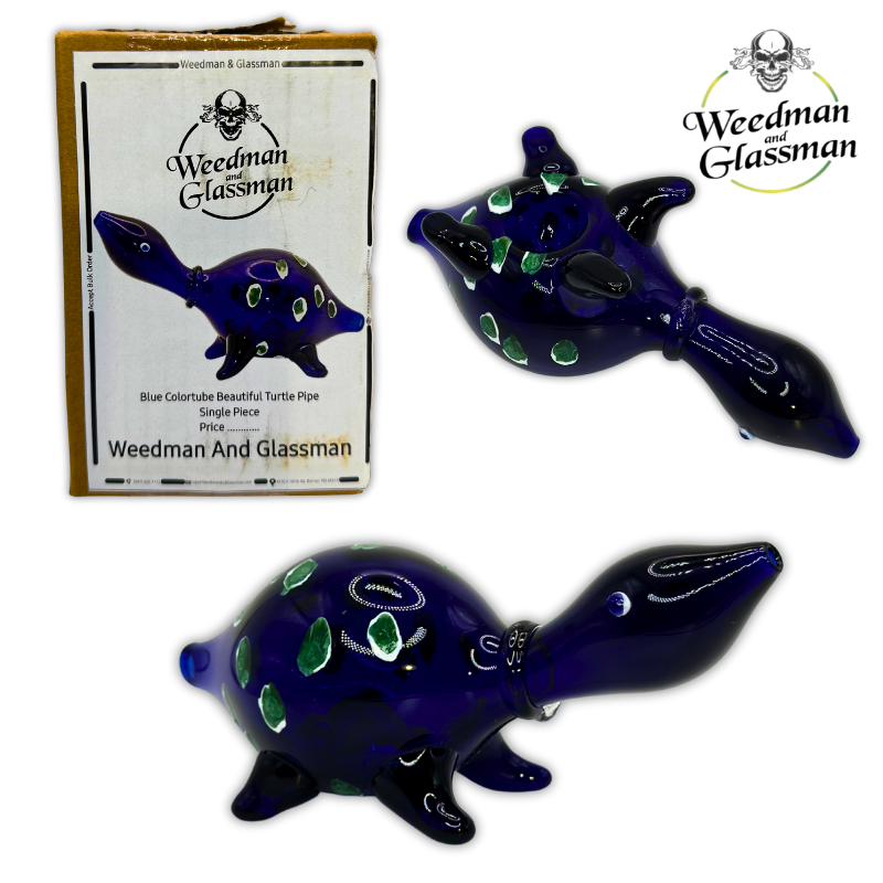 Glass Turtle Hand Pipe | Blue | 4 inch
