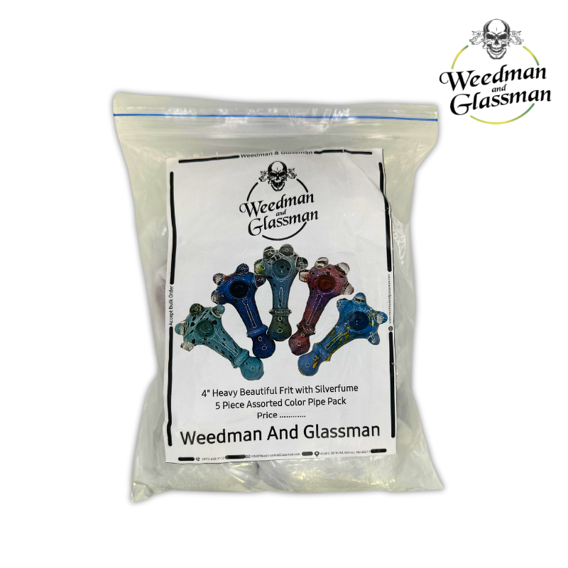 Assorted Frit w/ Silverfume Hand Pipe | 4 inch | 5 Piece Pack