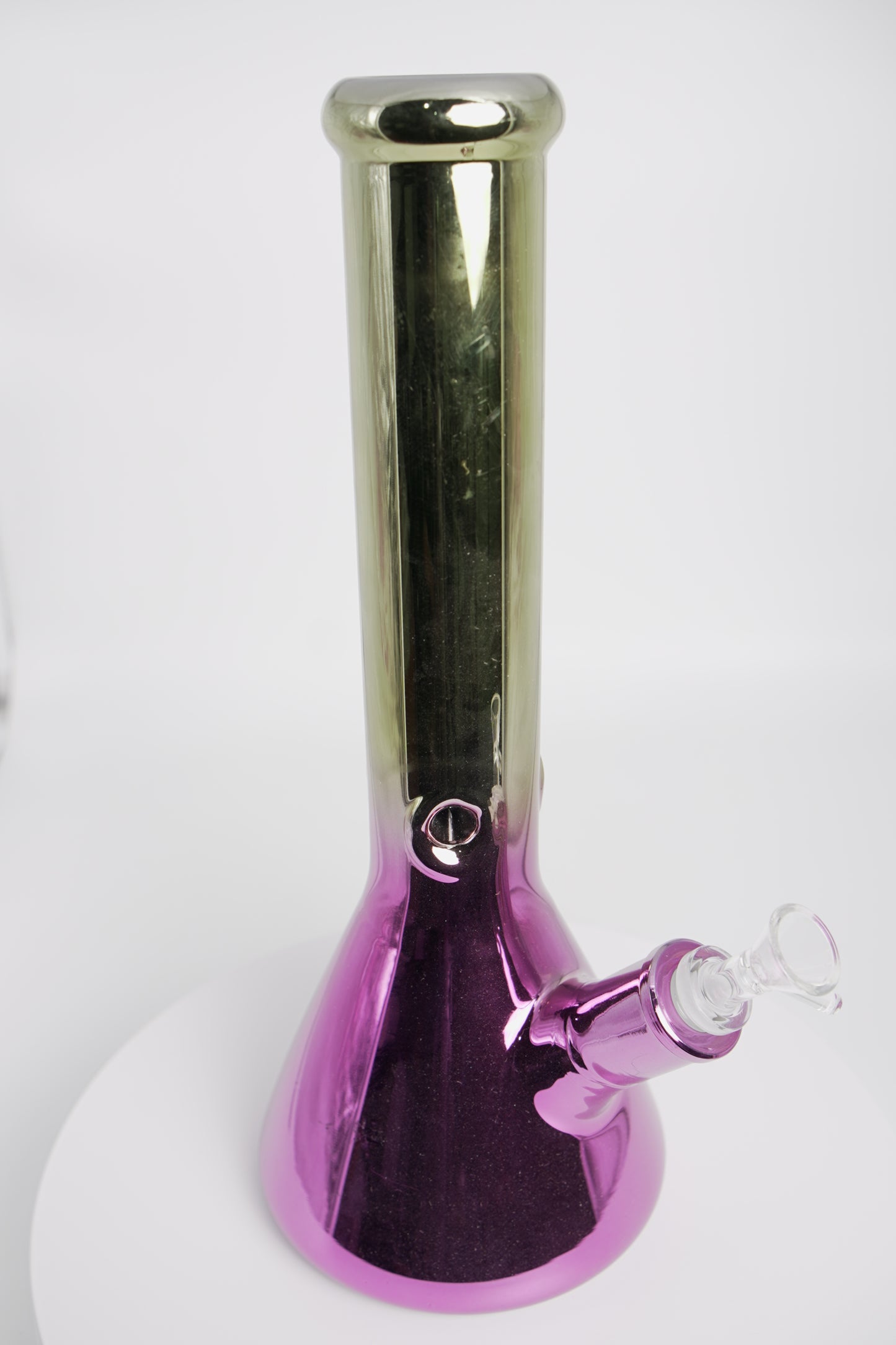 Glass Water Pipe | Reflective Green/Purple Beaker | 14 Inch