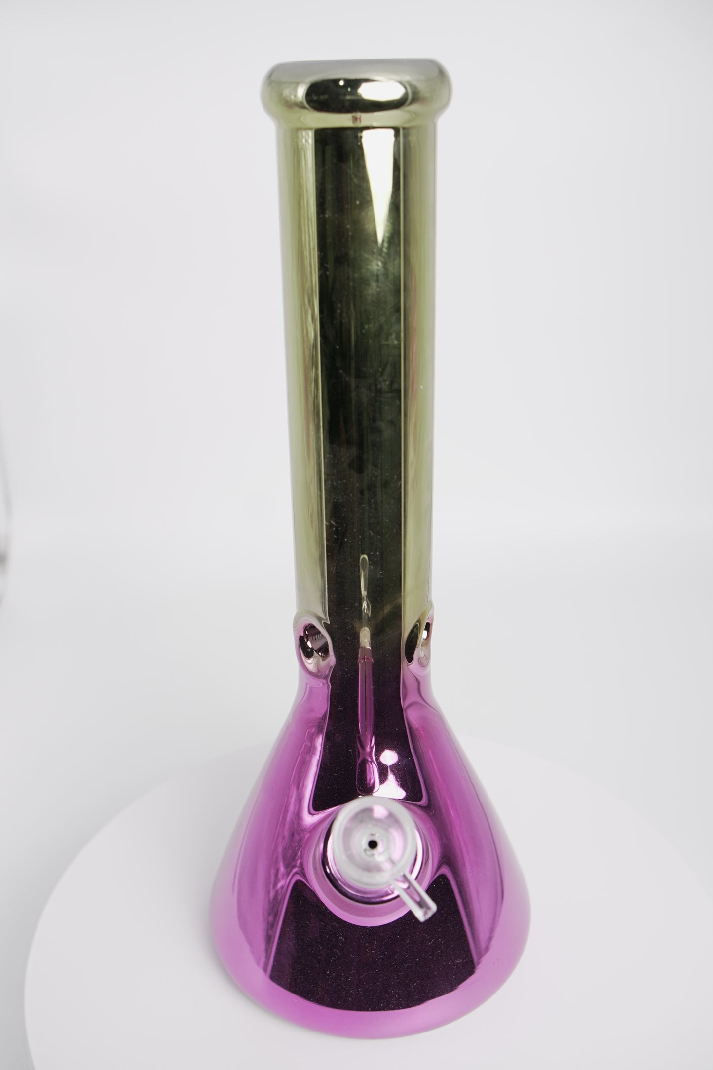 Glass Water Pipe | Reflective Green/Purple Beaker | 14 Inch