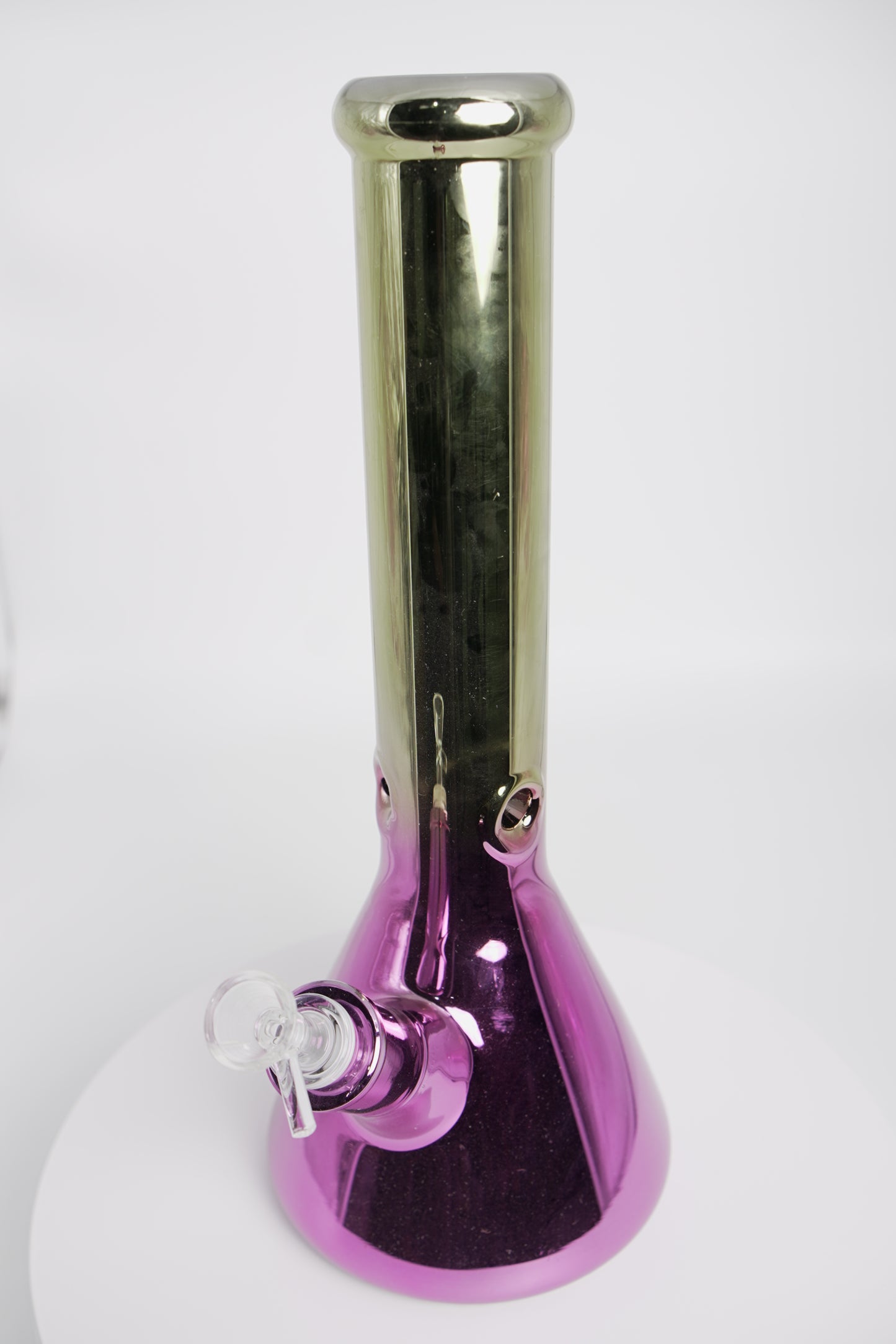 Glass Water Pipe | Reflective Green/Purple Beaker | 14 Inch