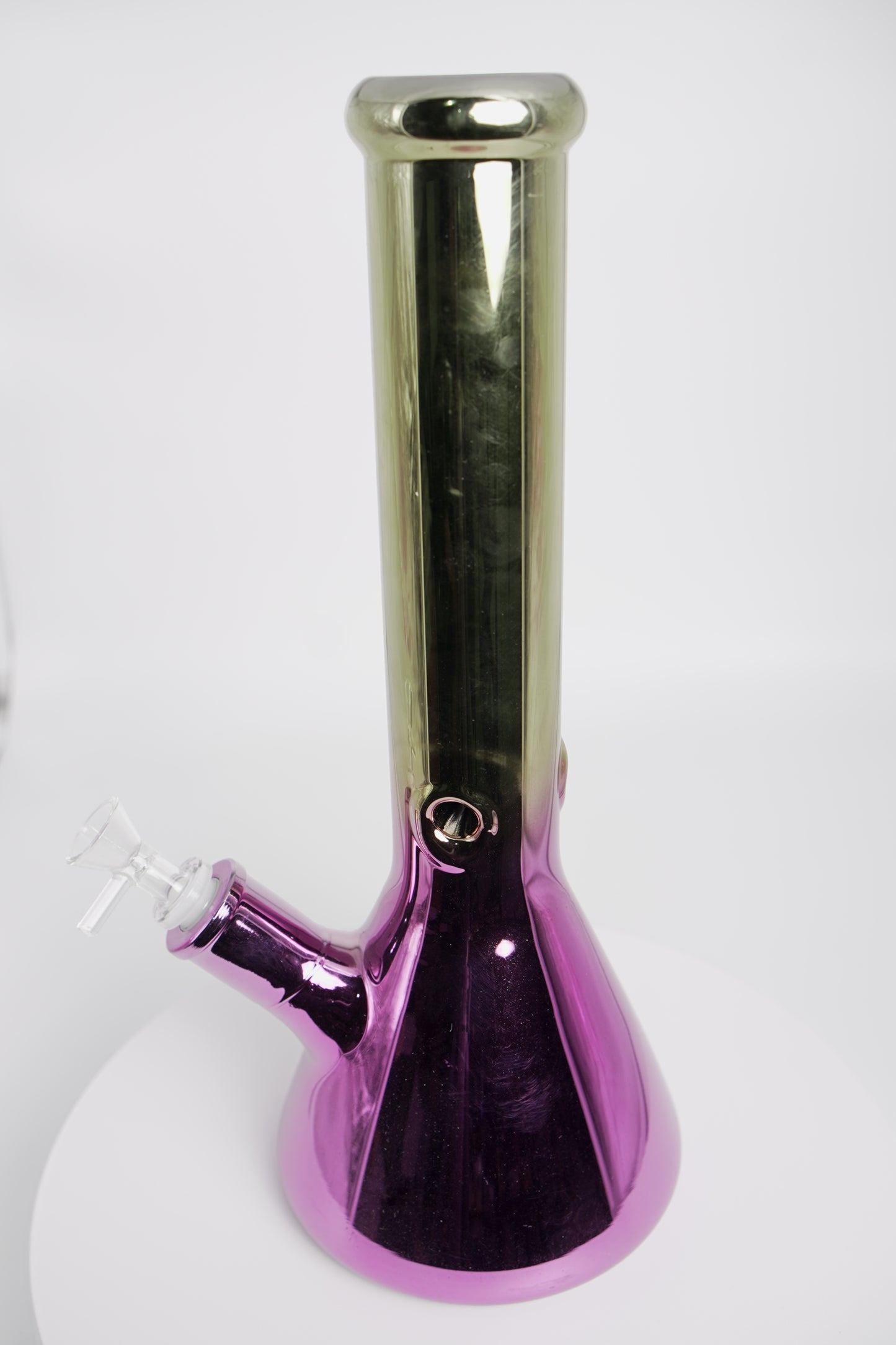 Glass Water Pipe | Reflective Green/Purple Beaker | 14 Inch