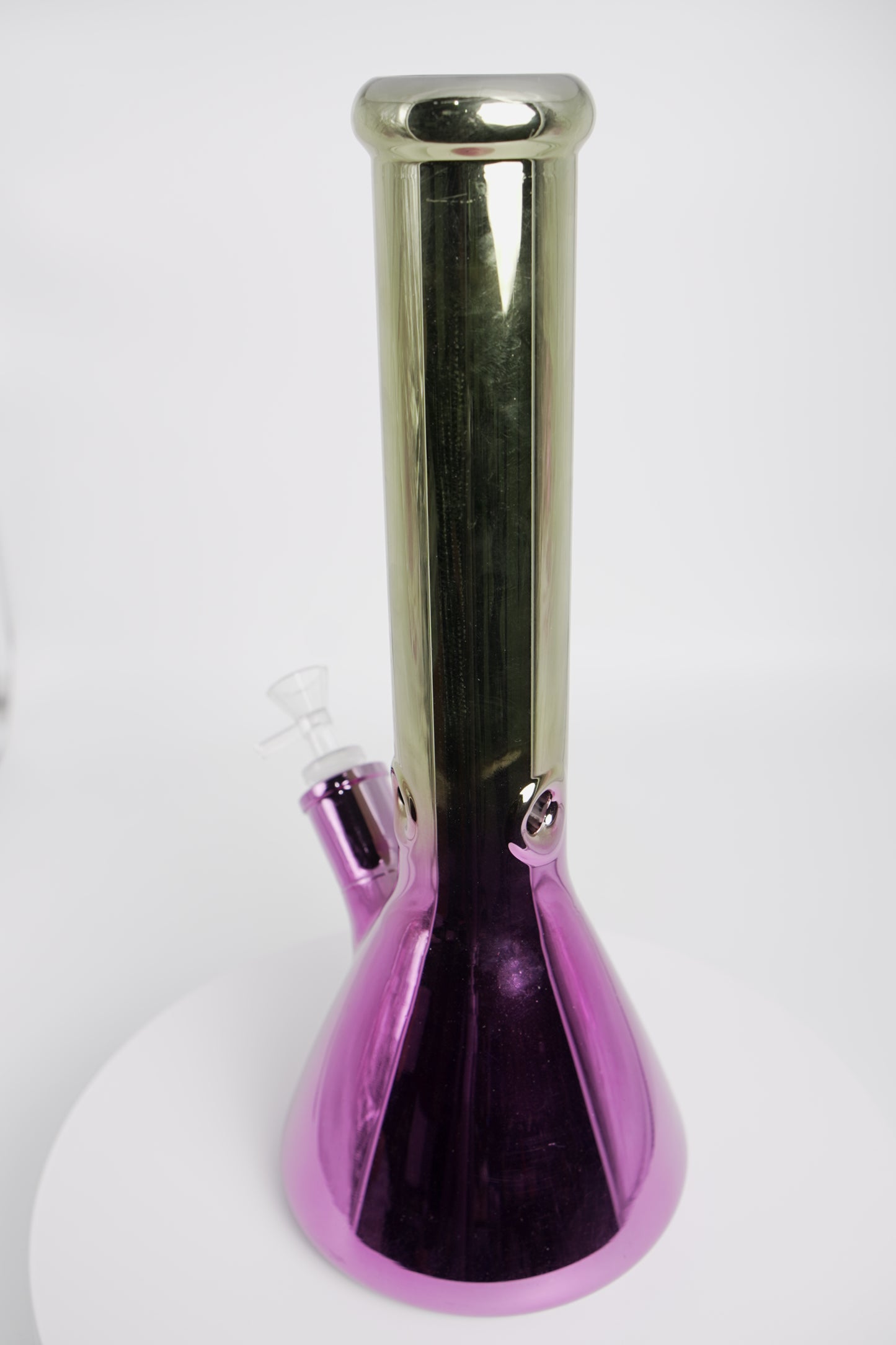 Glass Water Pipe | Reflective Green/Purple Beaker | 14 Inch