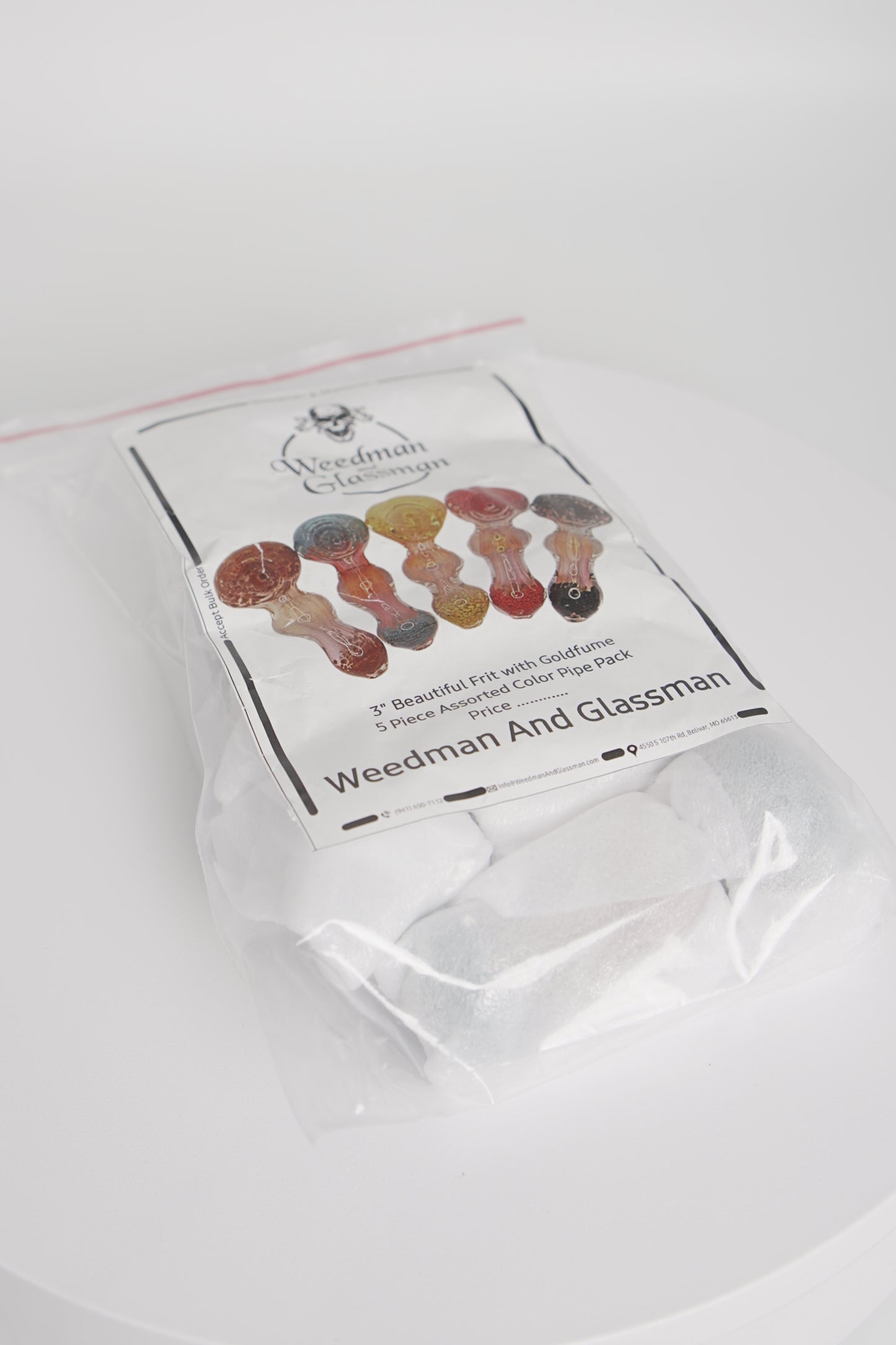 Assorted Frit w/ Goldfume Hand Pipe | 3 Inch | 5 Piece Pack