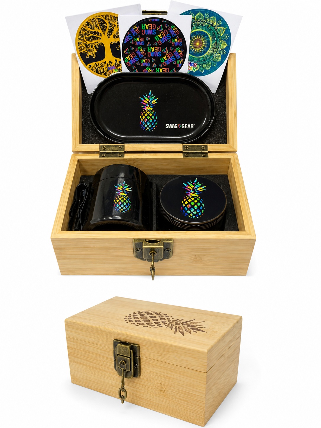 Lockable Wooden Stash Box | Rainbow pineapple