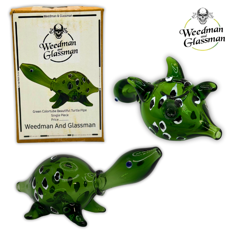 Glass Turtle Hand Pipe | Green | 4 inch