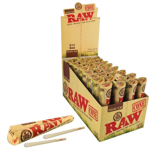 RAW Cones | Organic Hemp | 1 1/4 Size | 6 Cone Packs - Box of 32