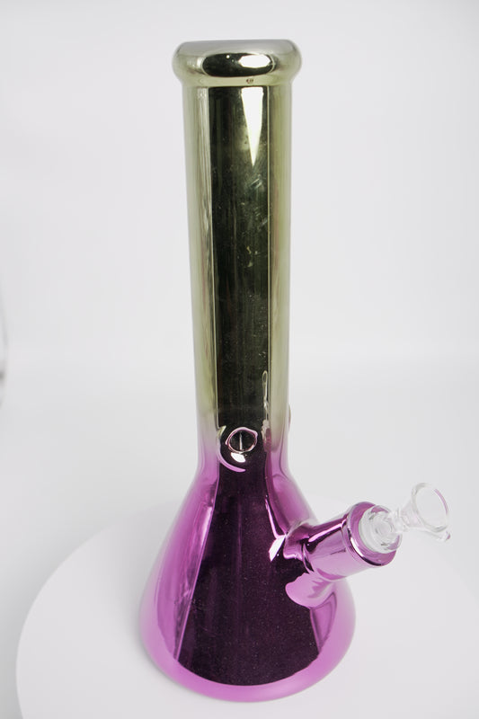Glass Water Pipe | Reflective Green/Purple Beaker | 14 Inch