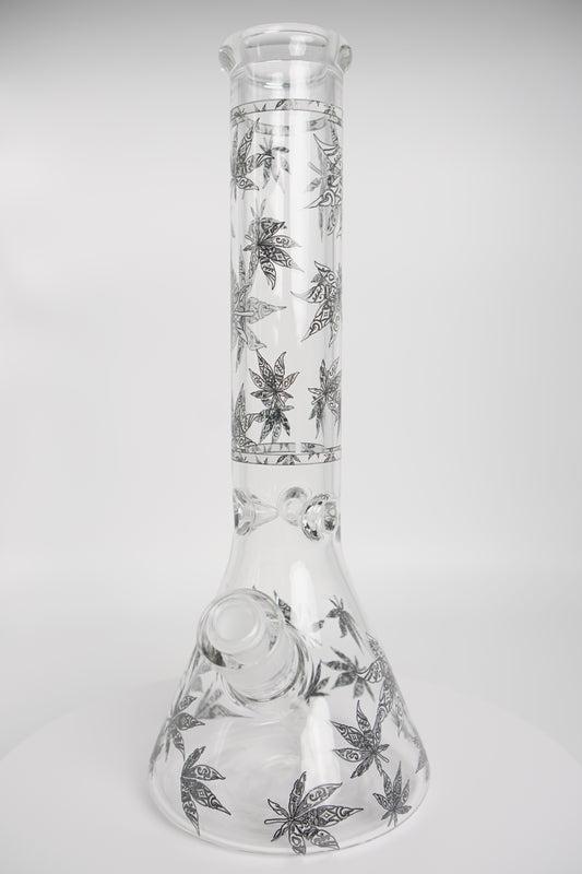 Glass Water Pipe | Leaf-Deigned Beaker | 14 Inch