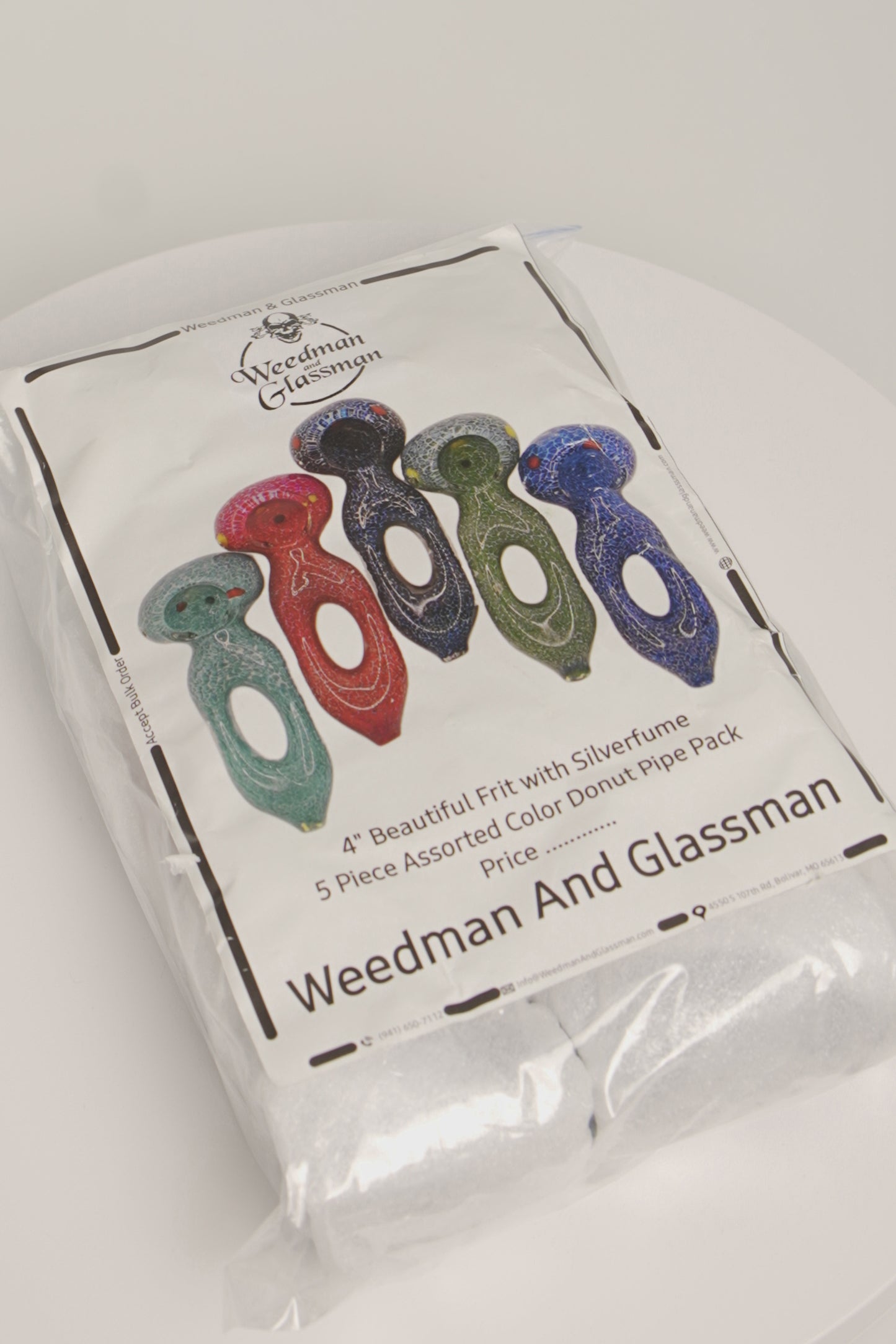 Frit w/ Silverfume Donut Hand Pipe | 4 Inch | 5 Piece Pack